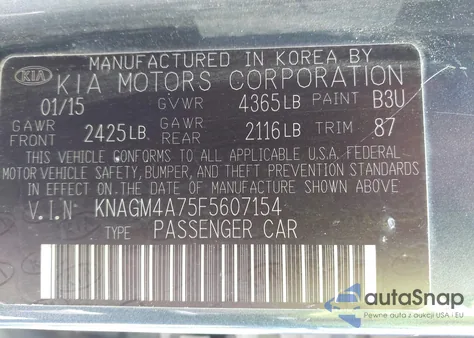 2015 Kia Optima Lx from USA, damaged, VIN KNAGM4A75F5607154